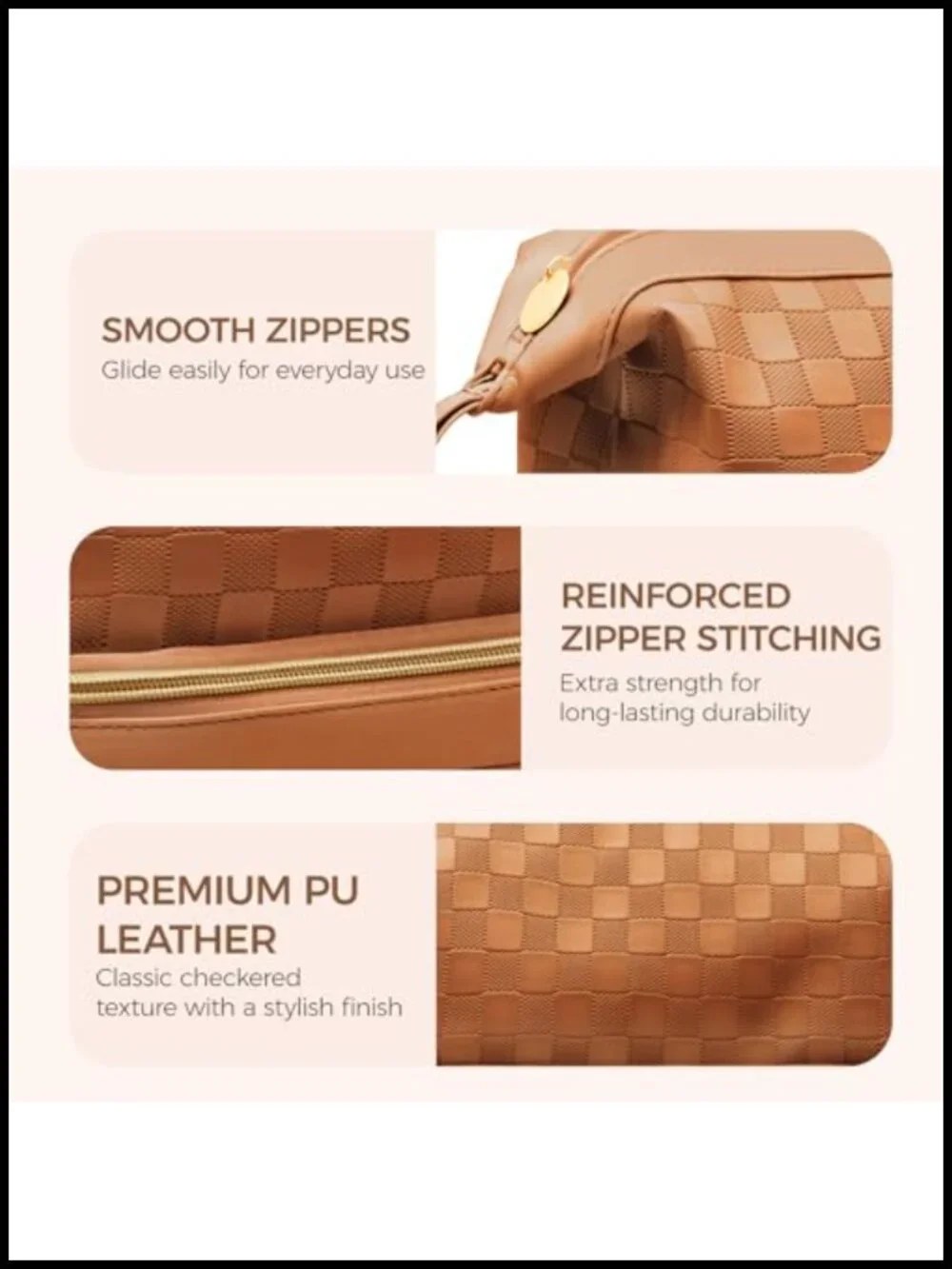 Double Layer Travel Makeup Bag with Brush Compartment, Waterproof PU Leather,
